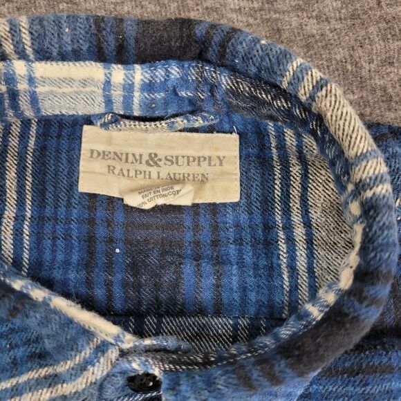 Ralph Lauren Denim Supply Shirt Mens Size M Flannel Button Up Blue Plaid - Picture 5 of 11